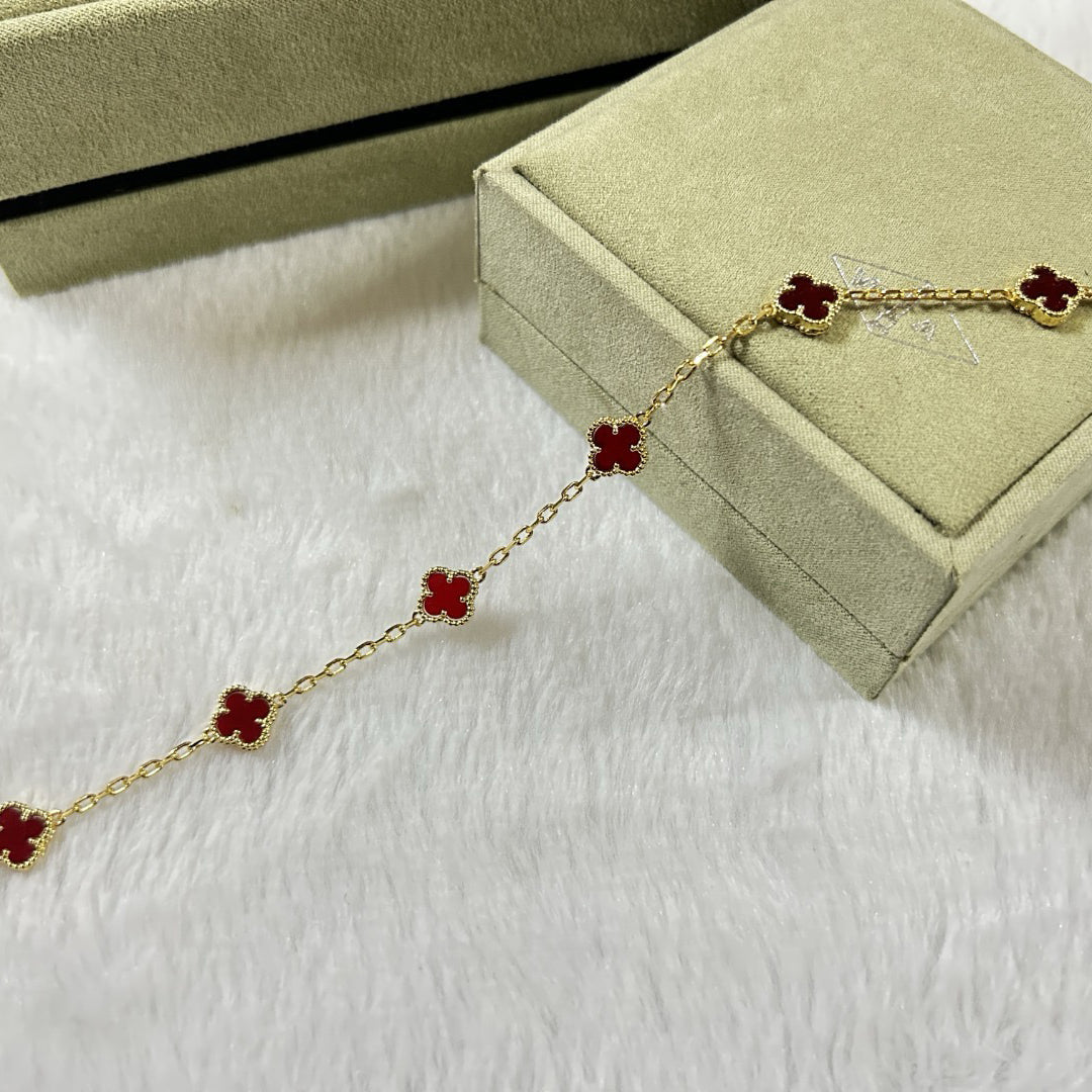 [Triumph Jewelry]CLOVER 6 MOTIF RED AGATE BRACELET
