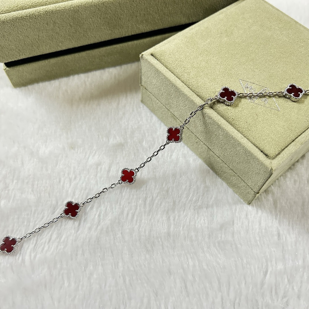 [Triumph Jewelry]CLOVER 6 MOTIF RED AGATE BRACELET