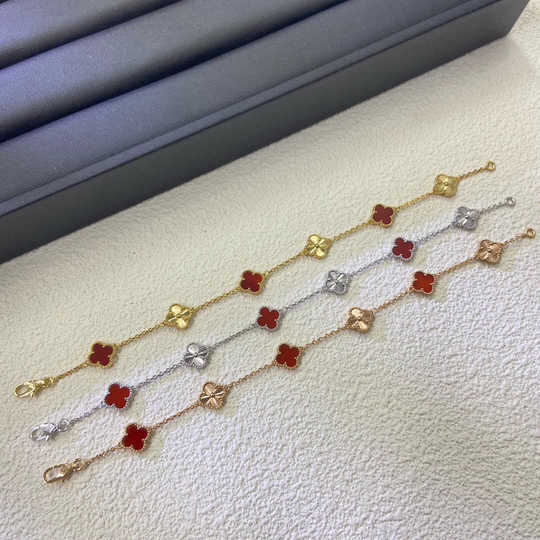 [Triumph Jewelry]CLOVER 6 MOTIF RED AGATE LASER BRACELET