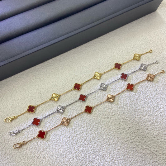 [Triumph Jewelry]CLOVER 6 MOTIF RED AGATE LASER BRACELET
