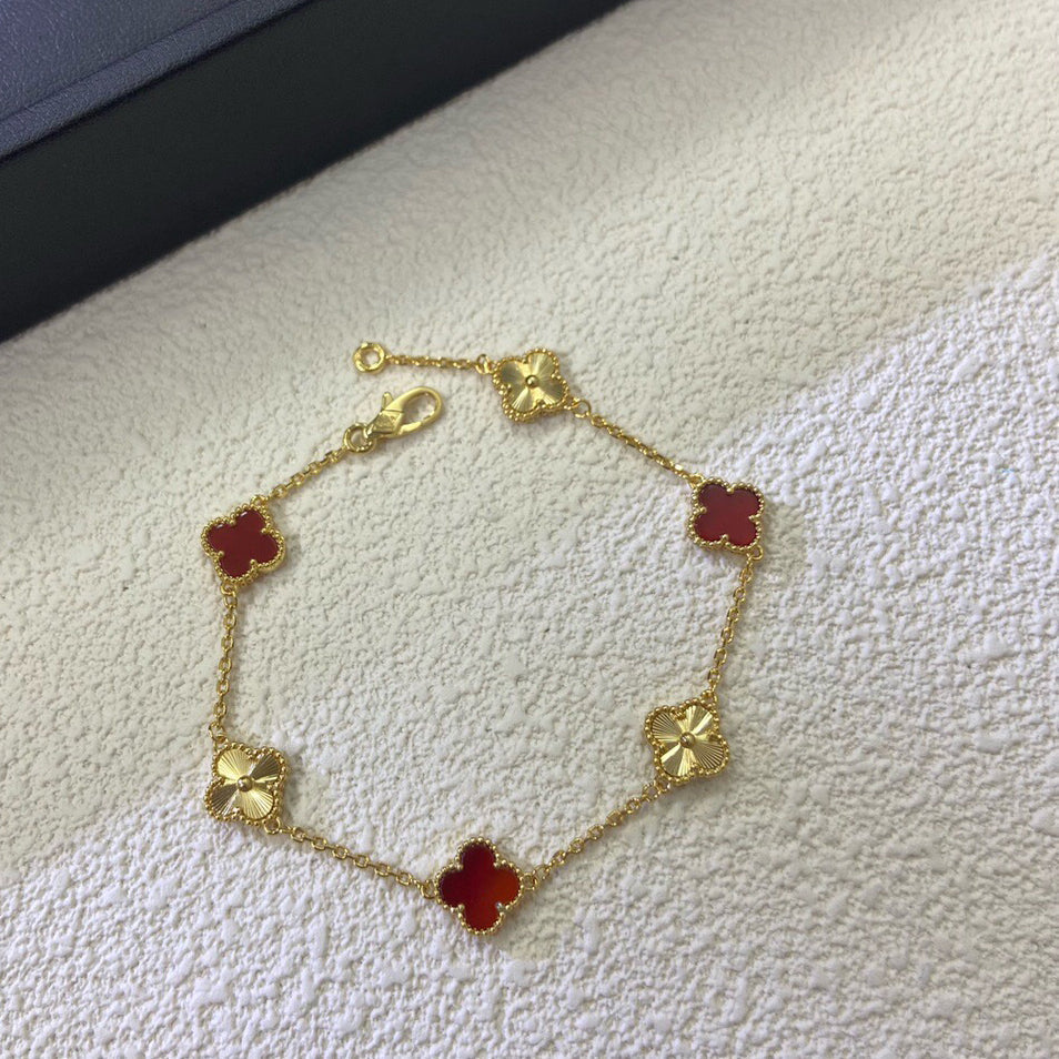 [Triumph Jewelry]CLOVER 6 MOTIF RED AGATE LASER BRACELET
