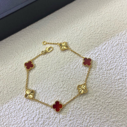 [Triumph Jewelry]CLOVER 6 MOTIF RED AGATE LASER BRACELET