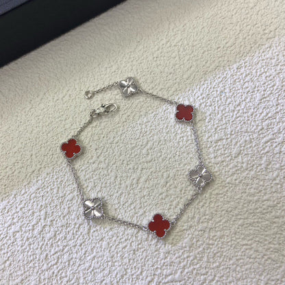 [Triumph Jewelry]CLOVER 6 MOTIF RED AGATE LASER BRACELET