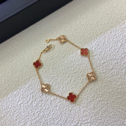 [Triumph Jewelry]CLOVER 6 MOTIF RED AGATE LASER BRACELET