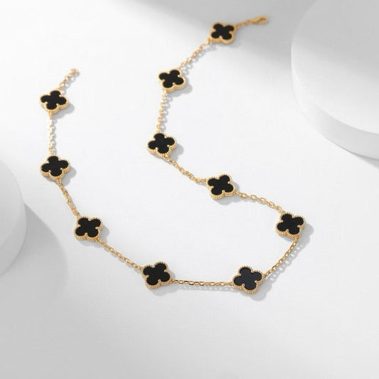 [Triumph Jewelry]CLOVER 10 MOTIFS ONYX NECKLACE
