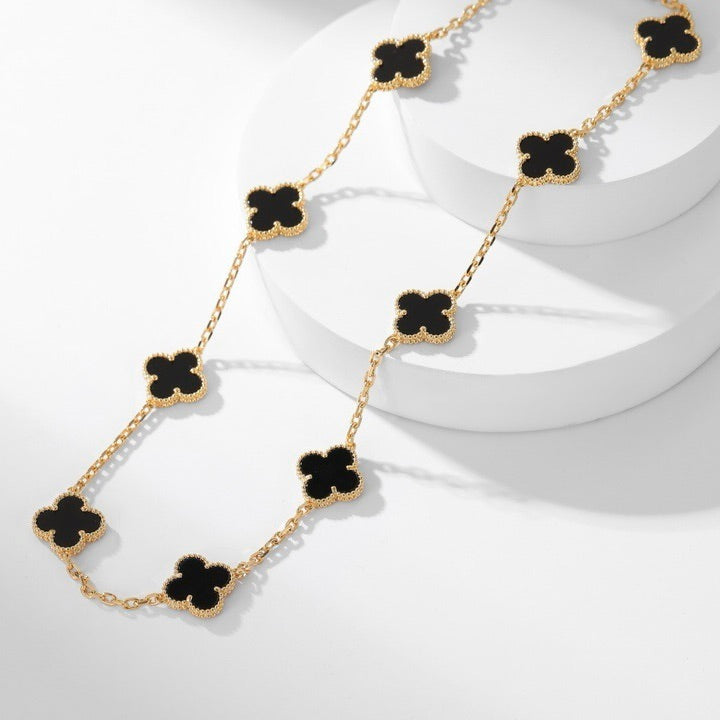 [Triumph Jewelry]CLOVER 10 MOTIFS ONYX NECKLACE