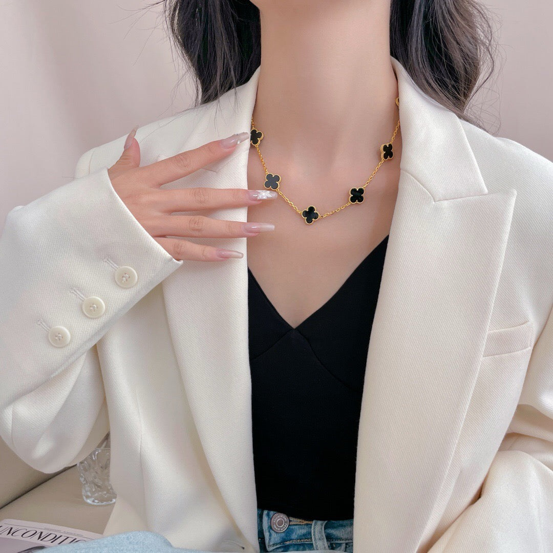 [Triumph Jewelry]CLOVER 10 MOTIFS ONYX NECKLACE