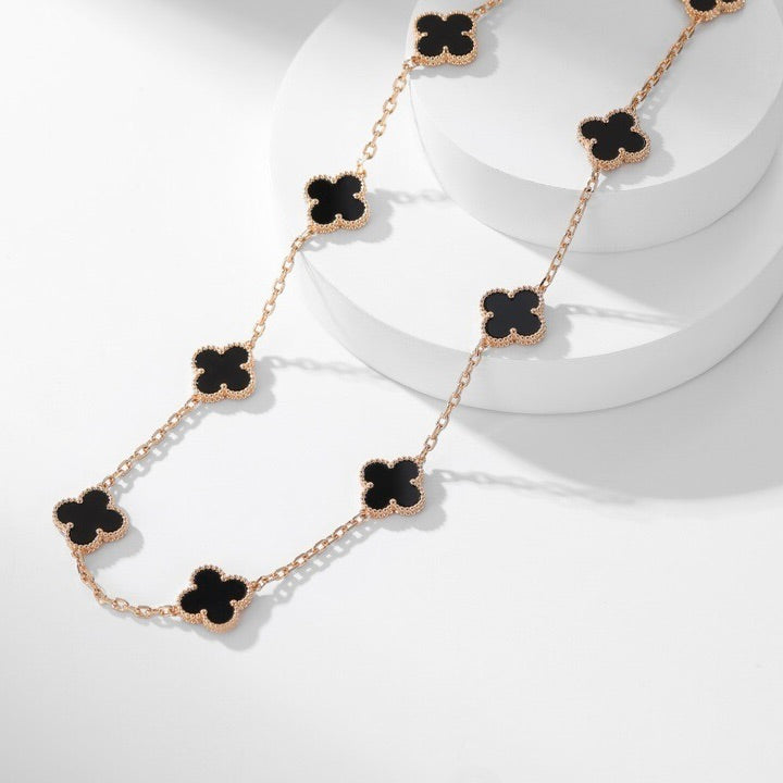 [Triumph Jewelry]CLOVER 10 MOTIFS ONYX NECKLACE