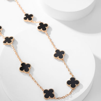 [Triumph Jewelry]CLOVER 10 MOTIFS ONYX NECKLACE
