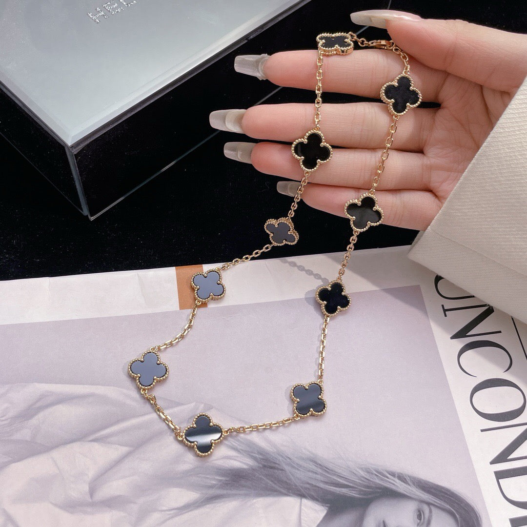 [Triumph Jewelry]CLOVER 10 MOTIFS ONYX NECKLACE