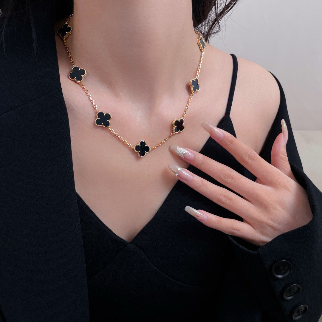 [Triumph Jewelry]CLOVER 10 MOTIFS ONYX NECKLACE