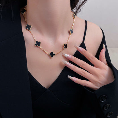 [Triumph Jewelry]CLOVER 10 MOTIFS ONYX NECKLACE