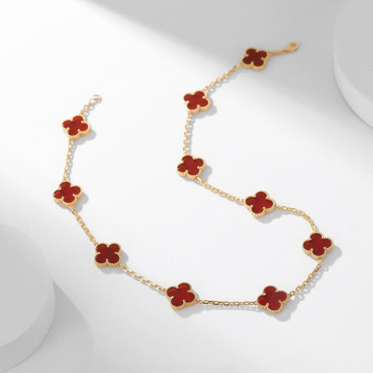 [Triumph Jewelry]CLOVER 10 MOTIFS CARNELIAN NECKLACE