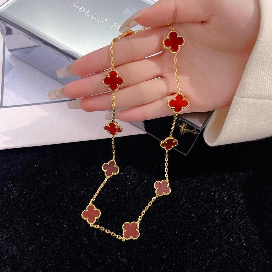 [Triumph Jewelry]CLOVER 10 MOTIFS CARNELIAN NECKLACE