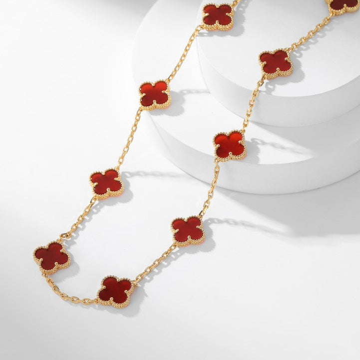 [Triumph Jewelry]CLOVER 10 MOTIFS CARNELIAN NECKLACE