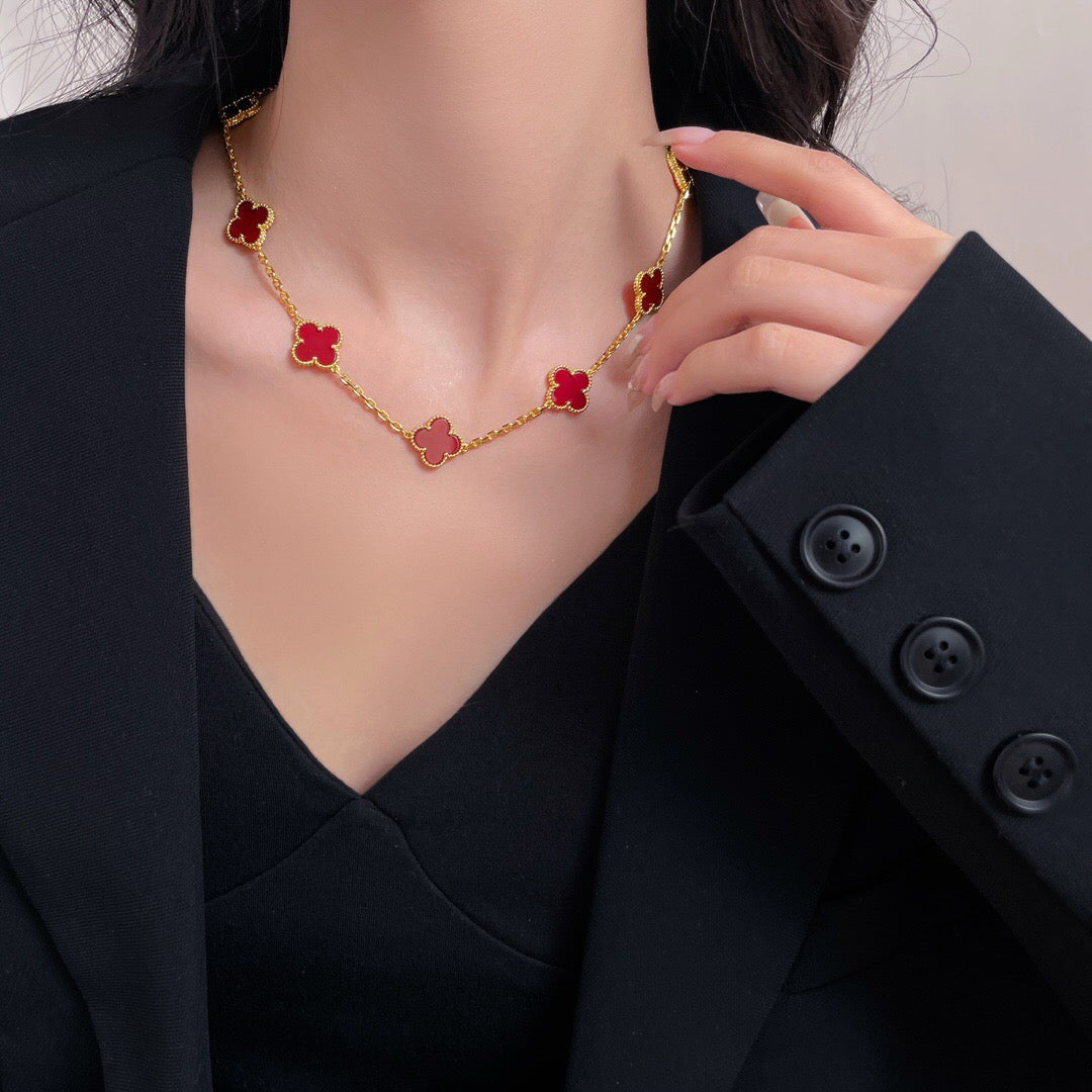 [Triumph Jewelry]CLOVER 10 MOTIFS CARNELIAN NECKLACE