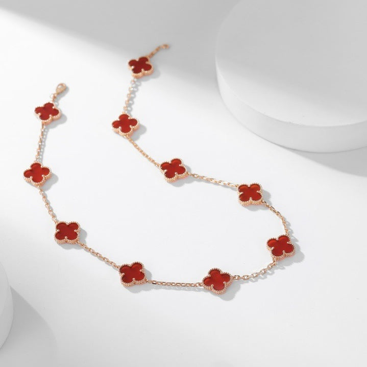 [Triumph Jewelry]CLOVER 10 MOTIFS CARNELIAN NECKLACE