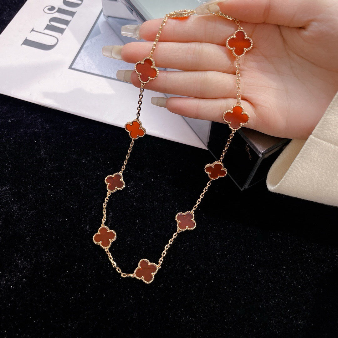 [Triumph Jewelry]CLOVER 10 MOTIFS CARNELIAN NECKLACE