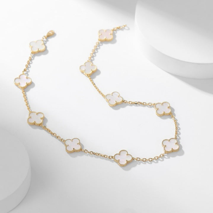 [Triumph Jewelry]CLOVER 10 MOTIFS WHITE MOTHER OF PEARL NECKLACE