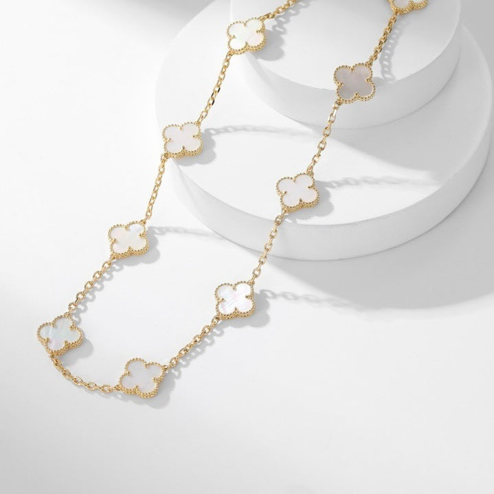 [Triumph Jewelry]CLOVER 10 MOTIFS WHITE MOTHER OF PEARL NECKLACE