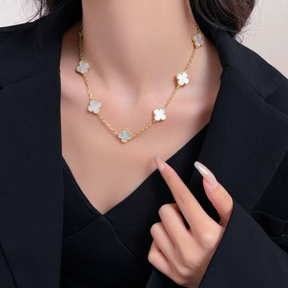 [Triumph Jewelry]CLOVER 10 MOTIFS WHITE MOTHER OF PEARL NECKLACE