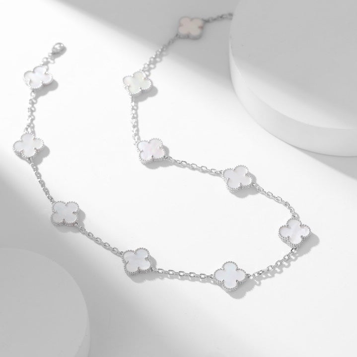 [Triumph Jewelry]CLOVER 10 MOTIFS WHITE MOTHER OF PEARL NECKLACE