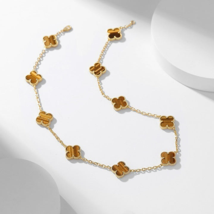 [Triumph Jewelry]CLOVER 10 MOTIFS TIGER EYE NECKLACE