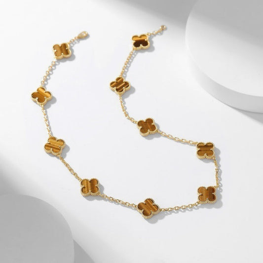 [Triumph Jewelry]CLOVER 10 MOTIFS TIGER EYE NECKLACE