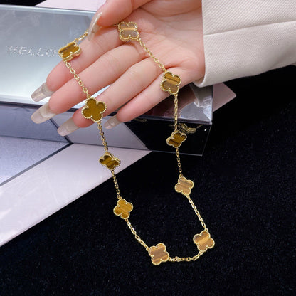 [Triumph Jewelry]CLOVER 10 MOTIFS TIGER EYE NECKLACE