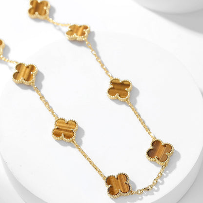 [Triumph Jewelry]CLOVER 10 MOTIFS TIGER EYE NECKLACE