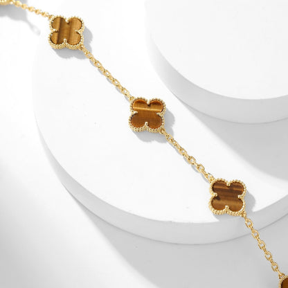 [Triumph Jewelry]CLOVER 10 MOTIFS TIGER EYE NECKLACE