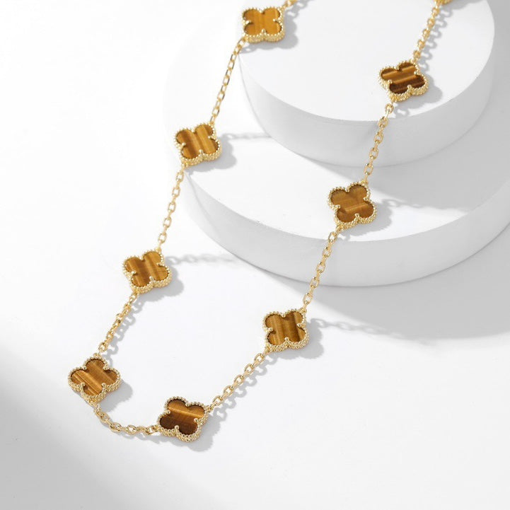 [Triumph Jewelry]CLOVER 10 MOTIFS TIGER EYE NECKLACE