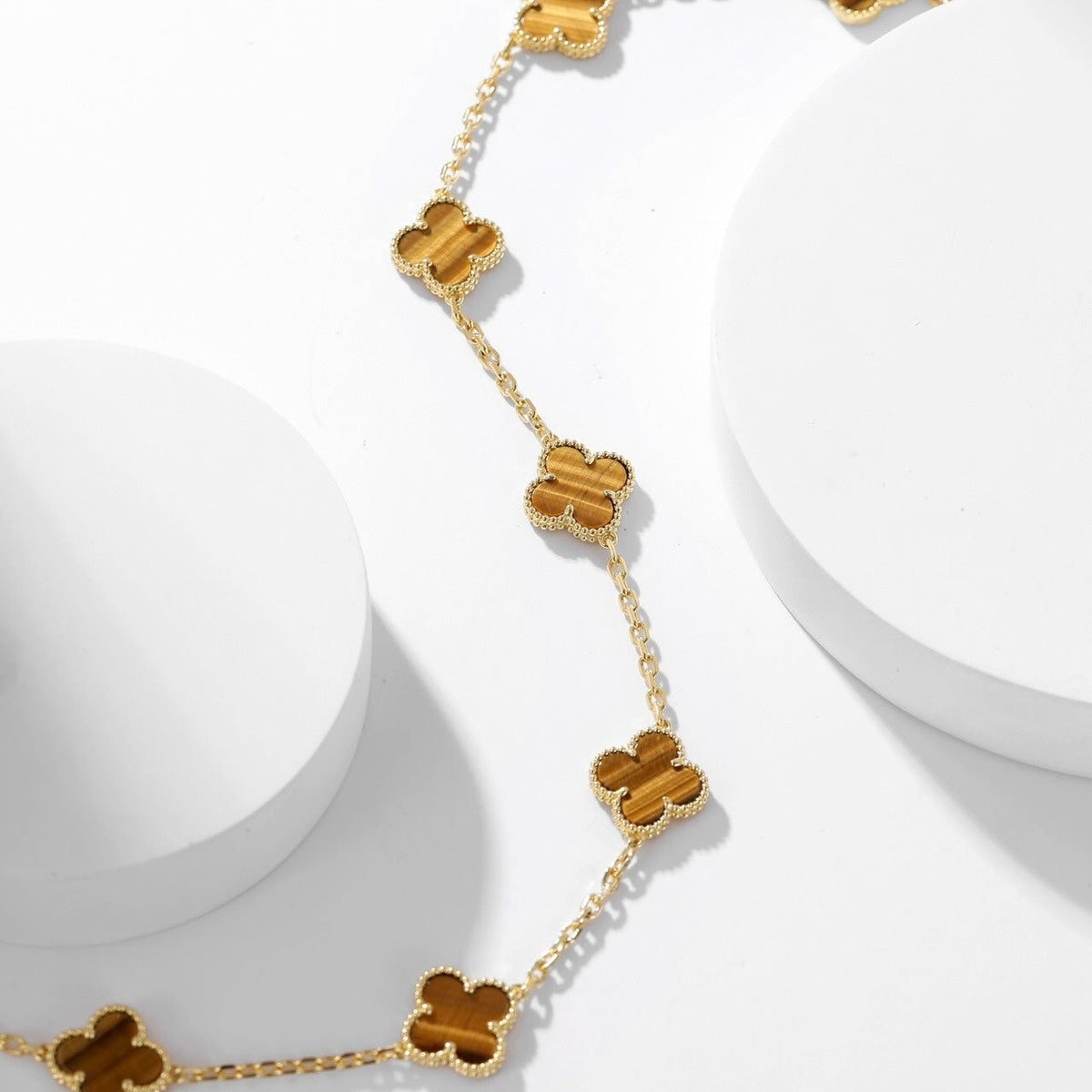 [Triumph Jewelry]CLOVER 10 MOTIFS TIGER EYE NECKLACE