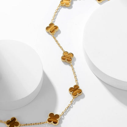 [Triumph Jewelry]CLOVER 10 MOTIFS TIGER EYE NECKLACE