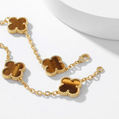 [Triumph Jewelry]CLOVER 10 MOTIFS TIGER EYE NECKLACE