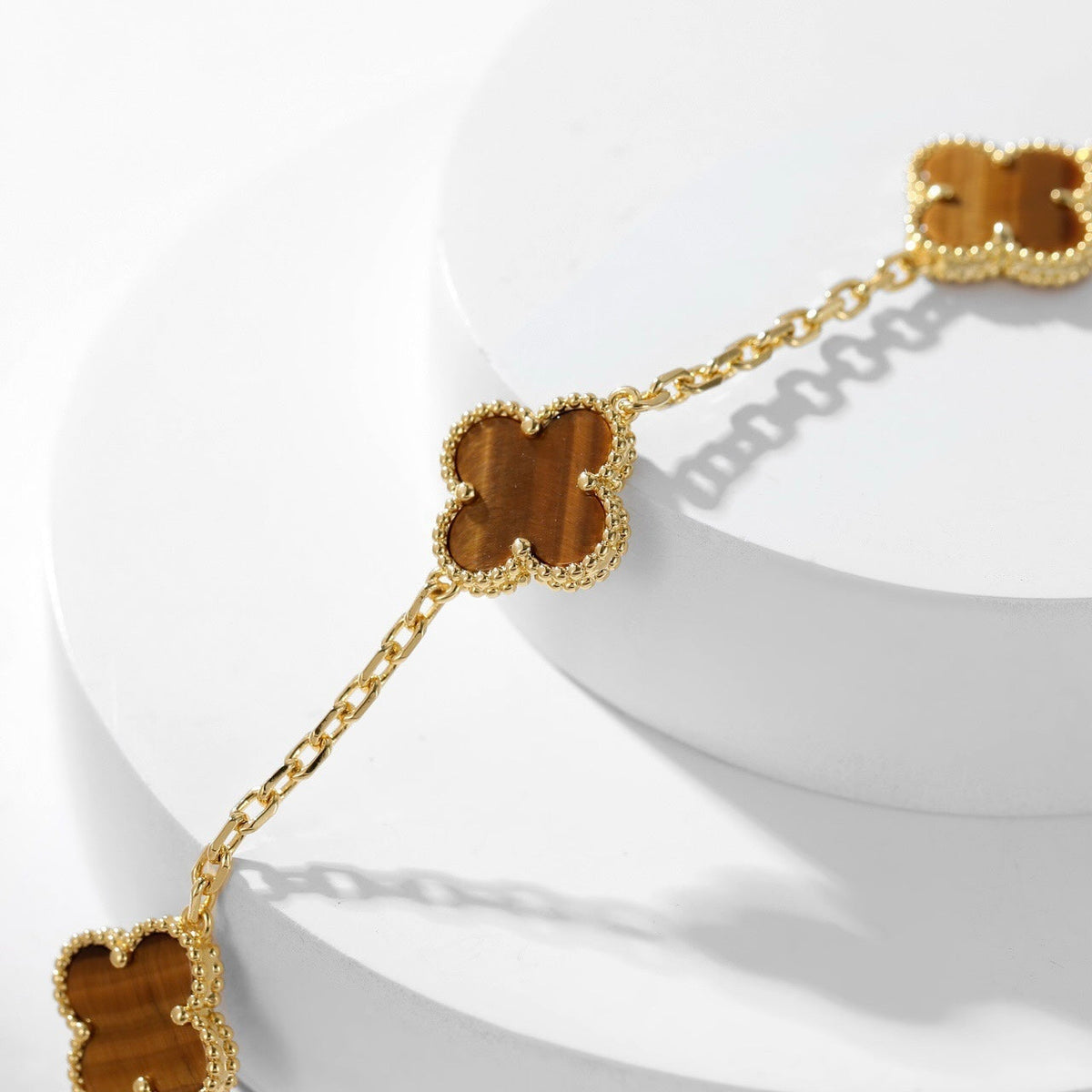 [Triumph Jewelry]CLOVER 10 MOTIFS TIGER EYE NECKLACE