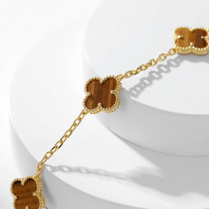 [Triumph Jewelry]CLOVER 10 MOTIFS TIGER EYE NECKLACE