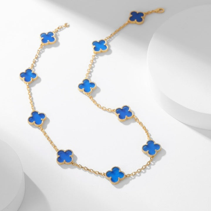 [Triumph Jewelry]CLOVER 10 MOTIFS BLUE AGATE NECKLACE