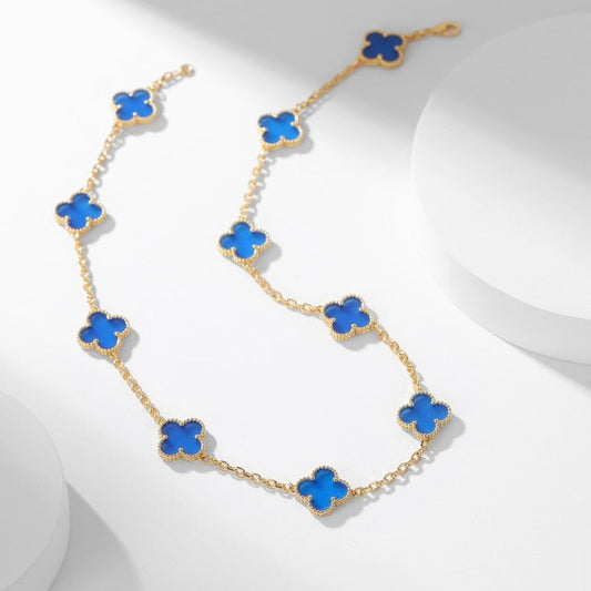 [Triumph Jewelry]CLOVER 10 MOTIFS BLUE AGATE NECKLACE