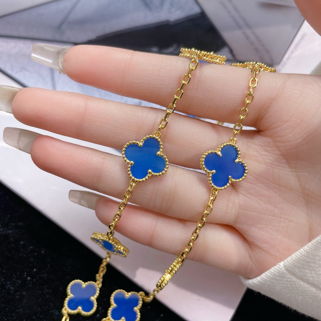[Triumph Jewelry]CLOVER 10 MOTIFS BLUE AGATE NECKLACE
