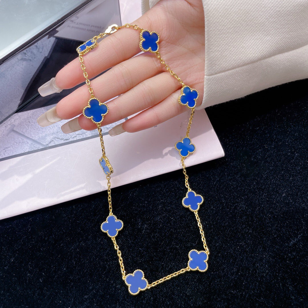 [Triumph Jewelry]CLOVER 10 MOTIFS BLUE AGATE NECKLACE