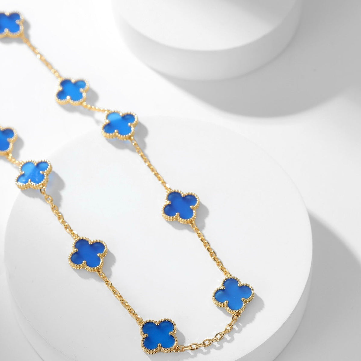 [Triumph Jewelry]CLOVER 10 MOTIFS BLUE AGATE NECKLACE
