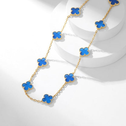 [Triumph Jewelry]CLOVER 10 MOTIFS BLUE AGATE NECKLACE