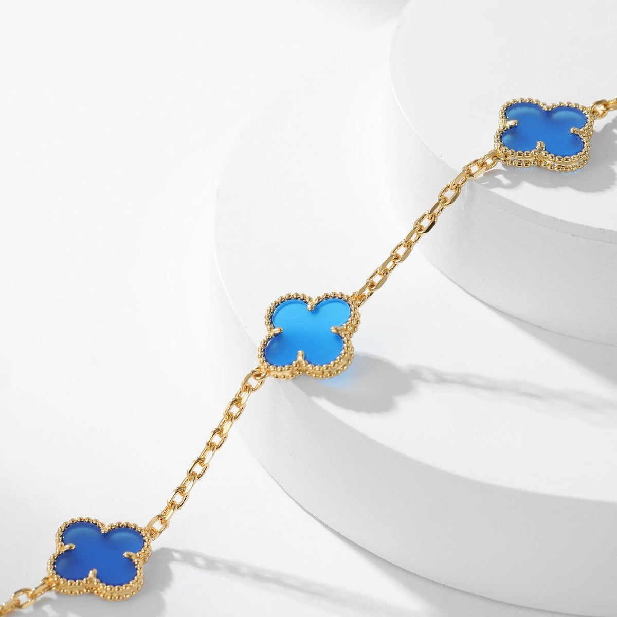[Triumph Jewelry]CLOVER 10 MOTIFS BLUE AGATE NECKLACE