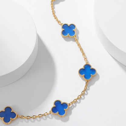 [Triumph Jewelry]CLOVER 10 MOTIFS BLUE AGATE NECKLACE