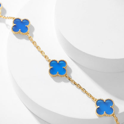 [Triumph Jewelry]CLOVER 10 MOTIFS BLUE AGATE NECKLACE
