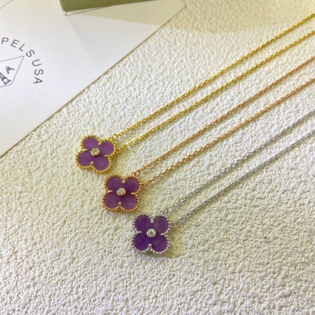 [Triumph Jewelry Jewelry]CLOVER 15MM DIAMOND  PURPLE VIOLET NECKLACE