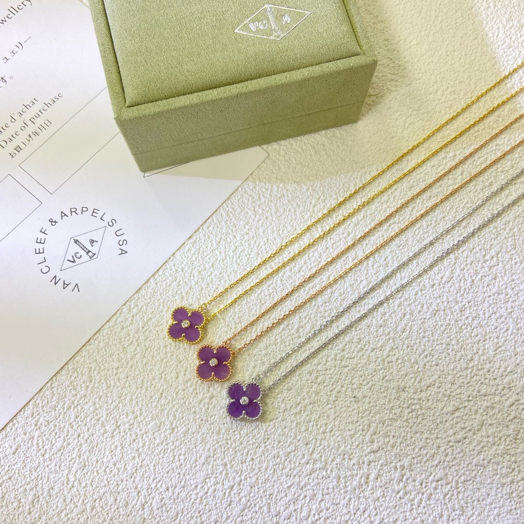 [Triumph Jewelry Jewelry]CLOVER 15MM DIAMOND  PURPLE VIOLET NECKLACE