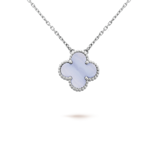 [Triumph Jewelry]CLOVER 15MM BLUE CHALCEDONY NECKLACE SILVER
