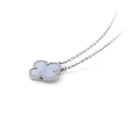 [Triumph Jewelry]CLOVER 15MM BLUE CHALCEDONY NECKLACE SILVER